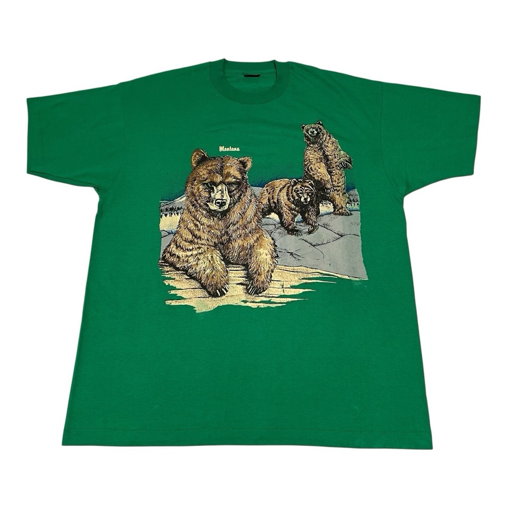 Vintage Montana Polar Bear Shirt Green Graphic Tee Size Adult‎ XL Made In USA